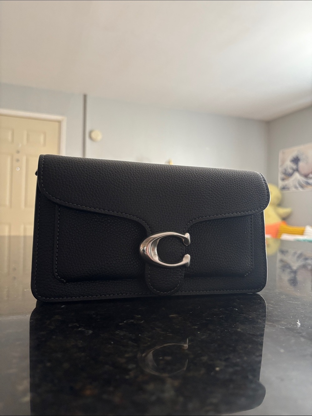 Coach Black Pebbled Leather Cluth with Silver Hardware